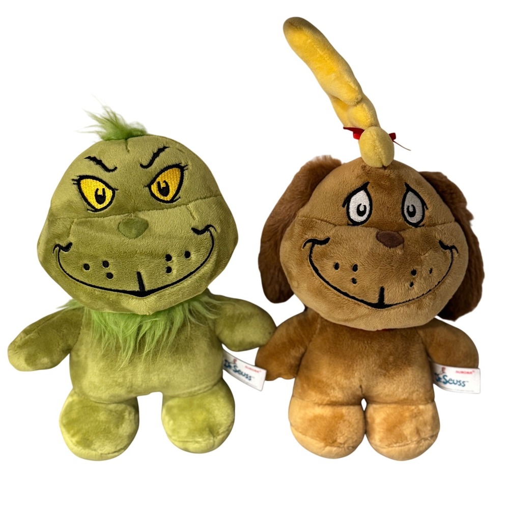 The Grinch & Max Dog Plush Toys by Aurora ~ 10" Dr. Seuss Holiday Se